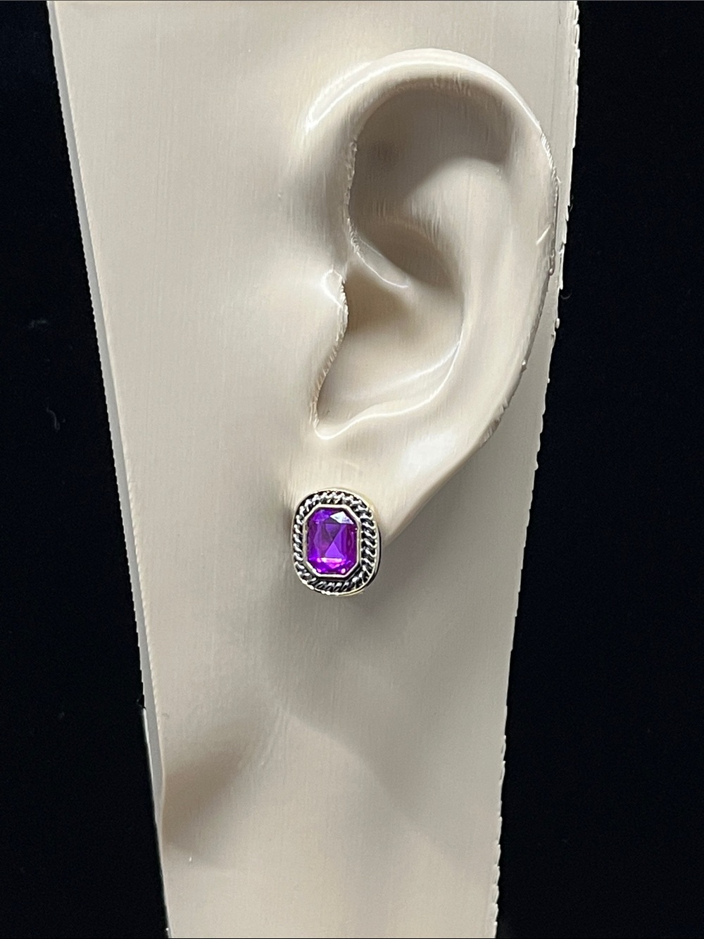 Vintage Faux Amethyst Gemstone Stud Earrings for Women - CLIP ON